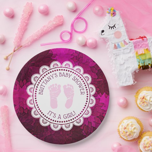 Personalisiert Magenta Girl's Baby Shower Plate Pappteller (Party)