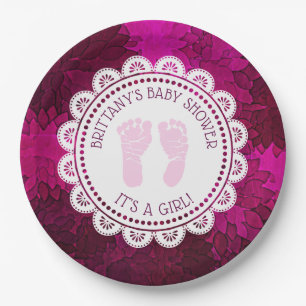 Personalisiert Magenta Girl's Baby Shower Plate Pappteller
