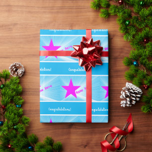 Personalisiert Magenta Star Blue Glückwunsch Geschenkpapier