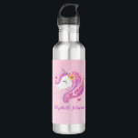 Personalisiert Magisch rosa Glitzer Einhorngesicht Edelstahlflasche<br><div class="desc">Eine hübsche,  rosa,  magische Einhornwand schmückt diese Wasserflasche. Gut für die Rückkehr zur Schule. Fügen Sie Ihren Namen vorne,  hinten,  hinzu. Entworfen für Sie von BlackBerry Boulevard.</div>