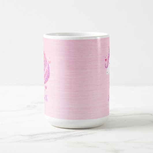 Personalisiert Magisch rosa Glitzer Einhorngesicht Kaffeetasse (Mittel)