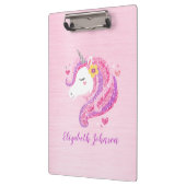 Personalisiert Magisch rosa Glitzer Einhorngesicht Klemmbrett (Links)