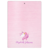 Personalisiert Magisch rosa Glitzer Einhorngesicht Klemmbrett (Rückseite)