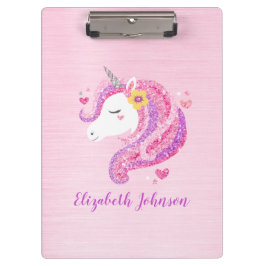 Personalisiert Magisch rosa Glitzer Einhorngesicht Klemmbrett