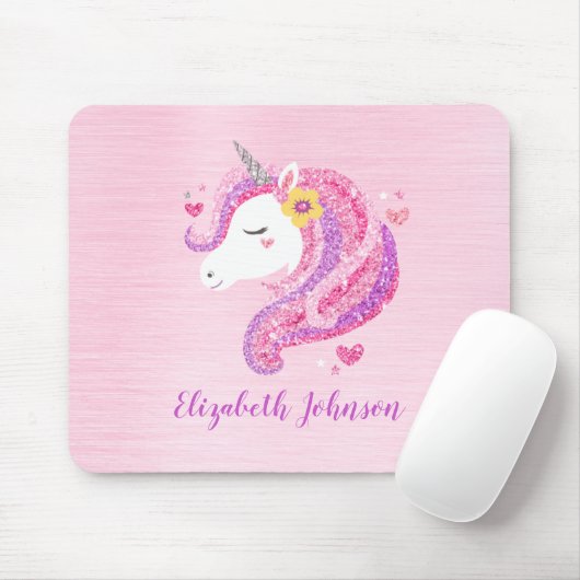 Personalisiert Magisch rosa Glitzer Einhorngesicht Mousepad (Mit Mouse)