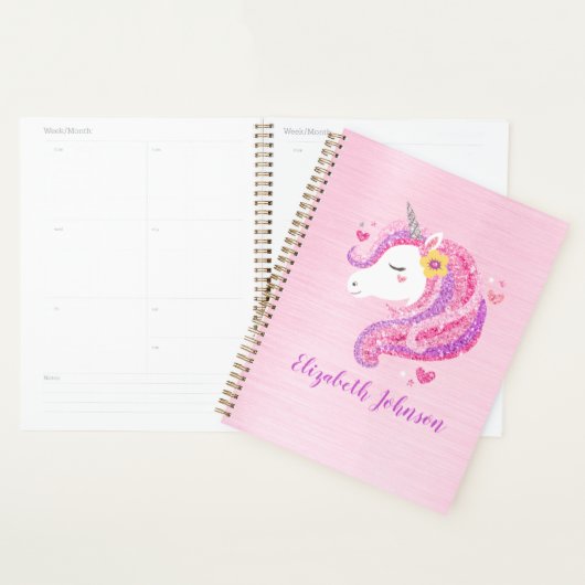 Personalisiert Magisch rosa Glitzer Einhorngesicht Planer (Anzeige)