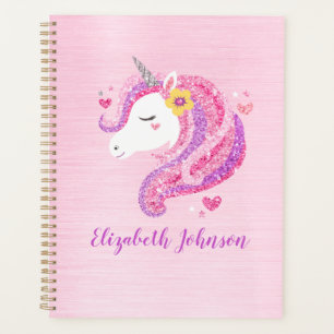 Personalisiert Magisch rosa Glitzer Einhorngesicht Planer