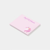 Personalisiert Magisch rosa Glitzer Einhorngesicht Post-it Klebezettel (angewinkelt)