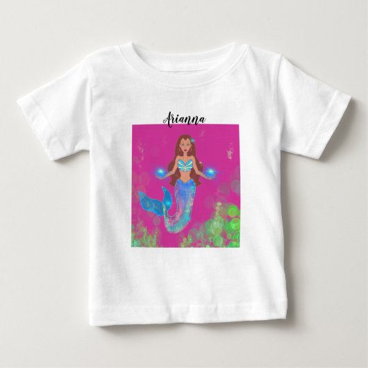 Personalisiert Magische Meerjungfrau Glitzern Brau Baby T-shirt (Vorderseite)