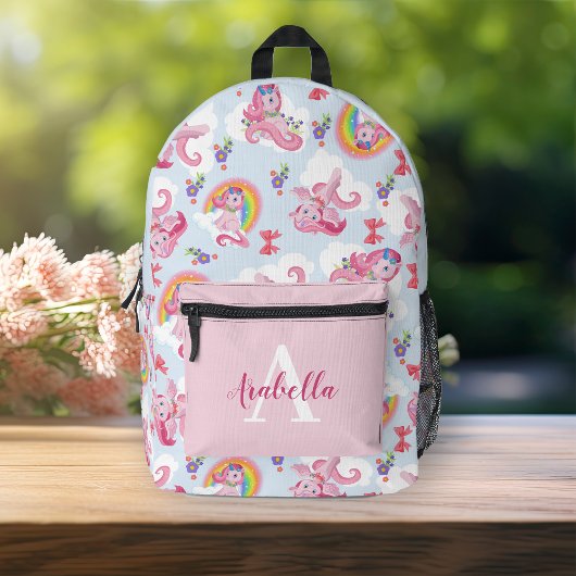 Personalisiert Magisches Rosa Einhorn Girly Rainbo Bedruckter Rucksack