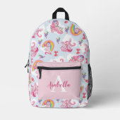 Personalisiert Magisches Rosa Einhorn Girly Rainbo Bedruckter Rucksack (Vorderseite)