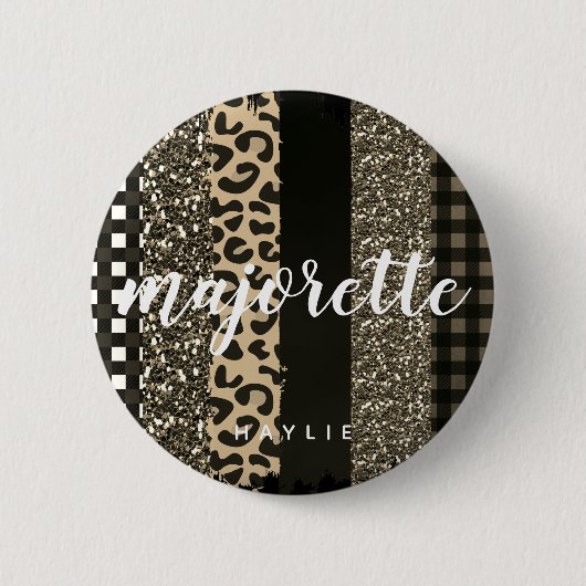 Personalisiert Majorette Imitate Cheetah und Glitz Button (Vorderseite)