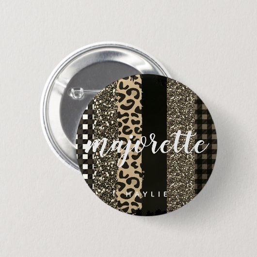 Personalisiert Majorette Imitate Cheetah und Glitz Button (Vorne & Hinten)