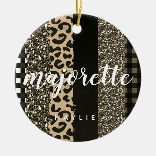 Personalisiert Majorette Imitate Cheetah und Glitz Keramik Ornament (Vorne)