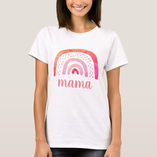 Personalisiert Mama Boho Pink Orange Rainbow T-Shirt (Vorderseite)