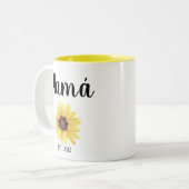 Personalisiert Mamá Est. Farbige Sonnenblume Zweifarbige Tasse (Vorderseite Links)