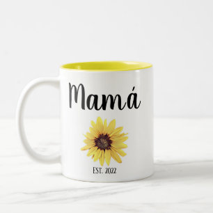 Personalisiert Mamá Est. Farbige Sonnenblume Zweifarbige Tasse