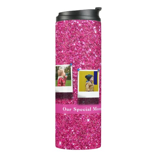 Personalisiert Mama Foto Collage Girly Pink Thermosbecher (Nach links gedreht)