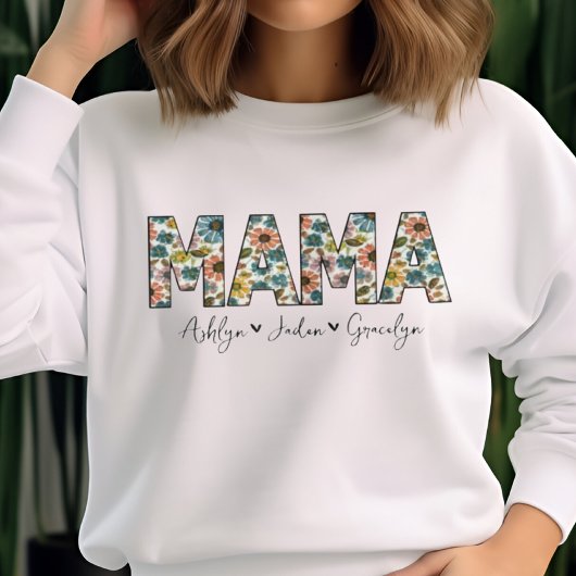 Personalisiert Mama Retro W/ Kinder nennen Muttert Sweatshirt
