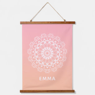 Personalisiert Mandala Dorm Room Pink Ombre Wall Wandteppich Mit Holzrahmen