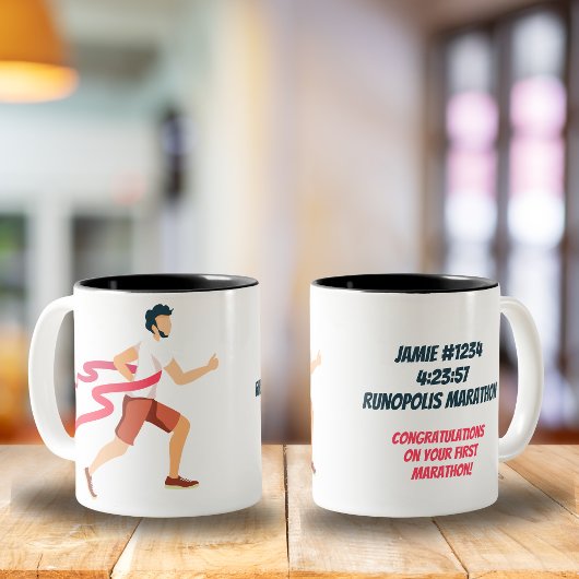 Personalisiert Marathon Man Name Zeit und Ort Kaffeetasse