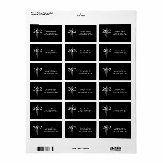 Personalisiert Marathon Runner 26.2 Keepake Black Adressaufkleber (Vorne)