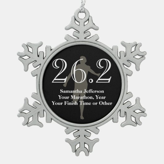 Personalisiert Marathon Runner 26.2 Keepake Medail Schneeflocken Zinn-Ornament (Vorderseite)
