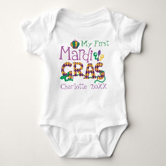 Personalisiert Mardi Gras Baby Strampler (Vorderseite)