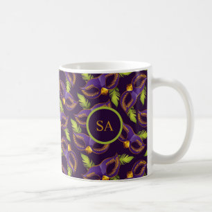 Personalisiert Mardi Gras Gold Green Lila Mask Kaffeetasse