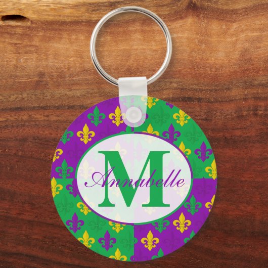 Personalisiert Mardi Gras Lilie Pattern Schlüsselanhänger (Vorderseite)