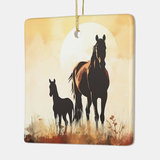 Personalisiert Mare, Foal Baby's 1. Weihnachtspfer Keramikornament (Links)