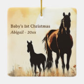 Personalisiert Mare, Foal Baby's 1. Weihnachtspfer Keramikornament (Rückseite)