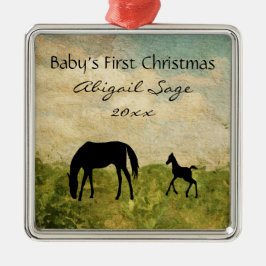 Personalisiert Mare Foal Horse Baby's 1. Weihnacht Ornament Aus Metall