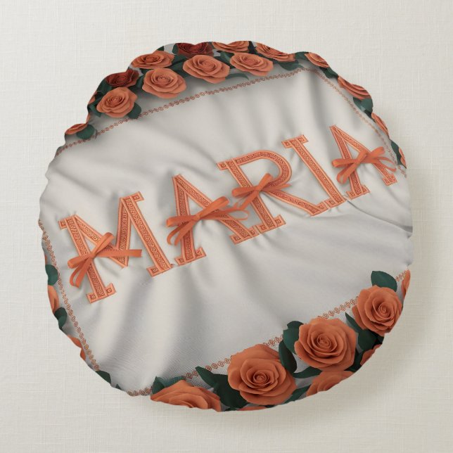 Personalisiert Maria mit Orange Rose Rundes Kissen (Vorderseite)
