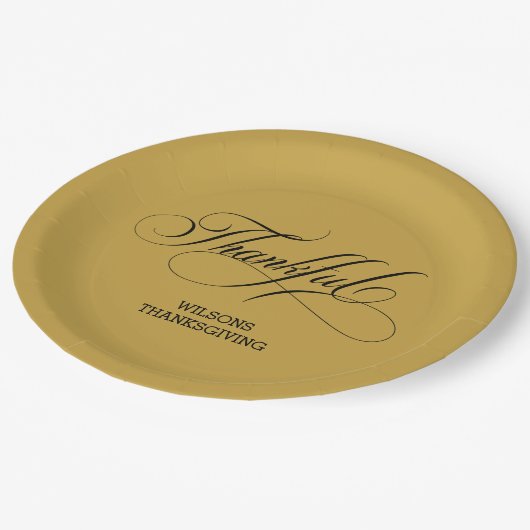 Personalisiert Marigold Stylish Calligraphy Dankba Pappteller (Schrägansicht)