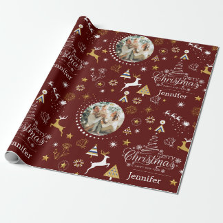 Personalisiert Maroon Frohe Weihnachtsgeschenk Geschenkpapier
