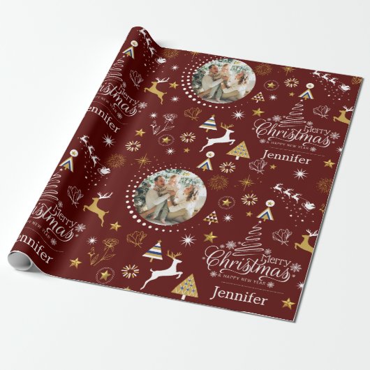 Personalisiert Maroon Frohe Weihnachtsgeschenk Geschenkpapier (Ungerollt)