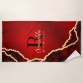 Personalisiert Maroon Red Black Stylish Agate Strandtuch (Vorderseite)
