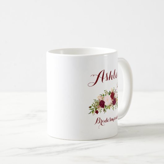 Personalisiert Marsala Pink Floral Bridesmaid Kaffeetasse (VorderseiteRechts)
