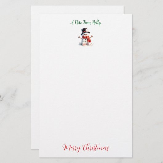 Personalisiert Marshmallow Snowman Stationery Briefpapier (Vorne/Hinten)