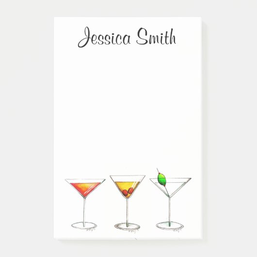 Personalisiert Martini Cosmo Manhattan Cocktails Post-it Klebezettel (Vorderseite)