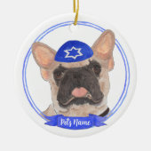 Personalisiert Masked Frenchie Hanukkah Keramik Ornament (Vorne)