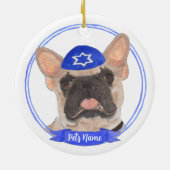 Personalisiert Masked Frenchie Hanukkah Keramik Ornament (Hinten)