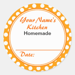 Personalisiert Mason Jar Lid Label Orange Polka Do Runder Aufkleber