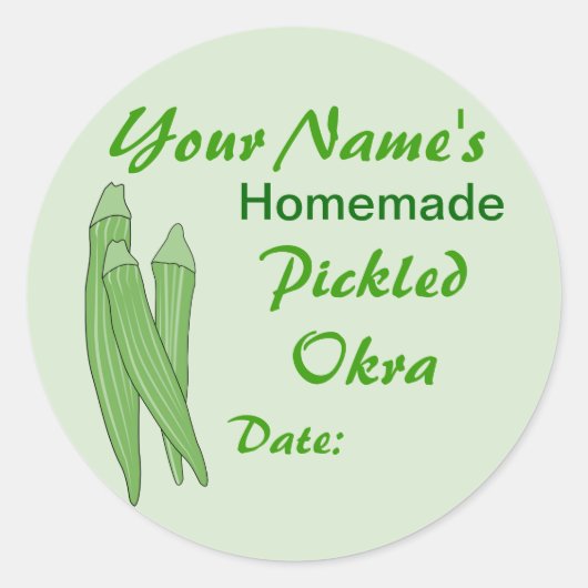 Personalisiert Mason Jar Lid Labels Pickled Okra Runder Aufkleber (Vorderseite)