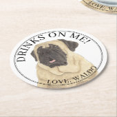 Personalisiert Mastiff Dog Wedding Runder Pappuntersetzer (Angewinkelt)