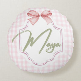 Personalisiert Maya Baby Girl Kinderzimmer Bow&Gin Rundes Kissen