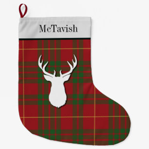 Personalisiert McTavish Tartan Green Red Kariert Großer Weihnachtsstrumpf