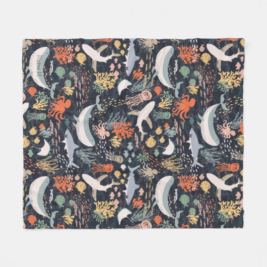 Personalisiert | Meeresleben Fleecedecke (Vorderseite (Horizontal))