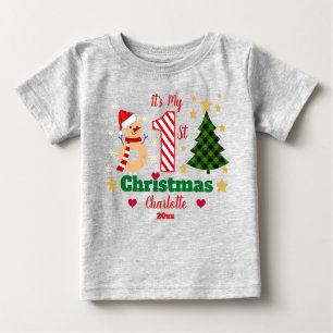 Personalisiert Mein 1. Weihnachtsschneemann Candy Baby T-shirt